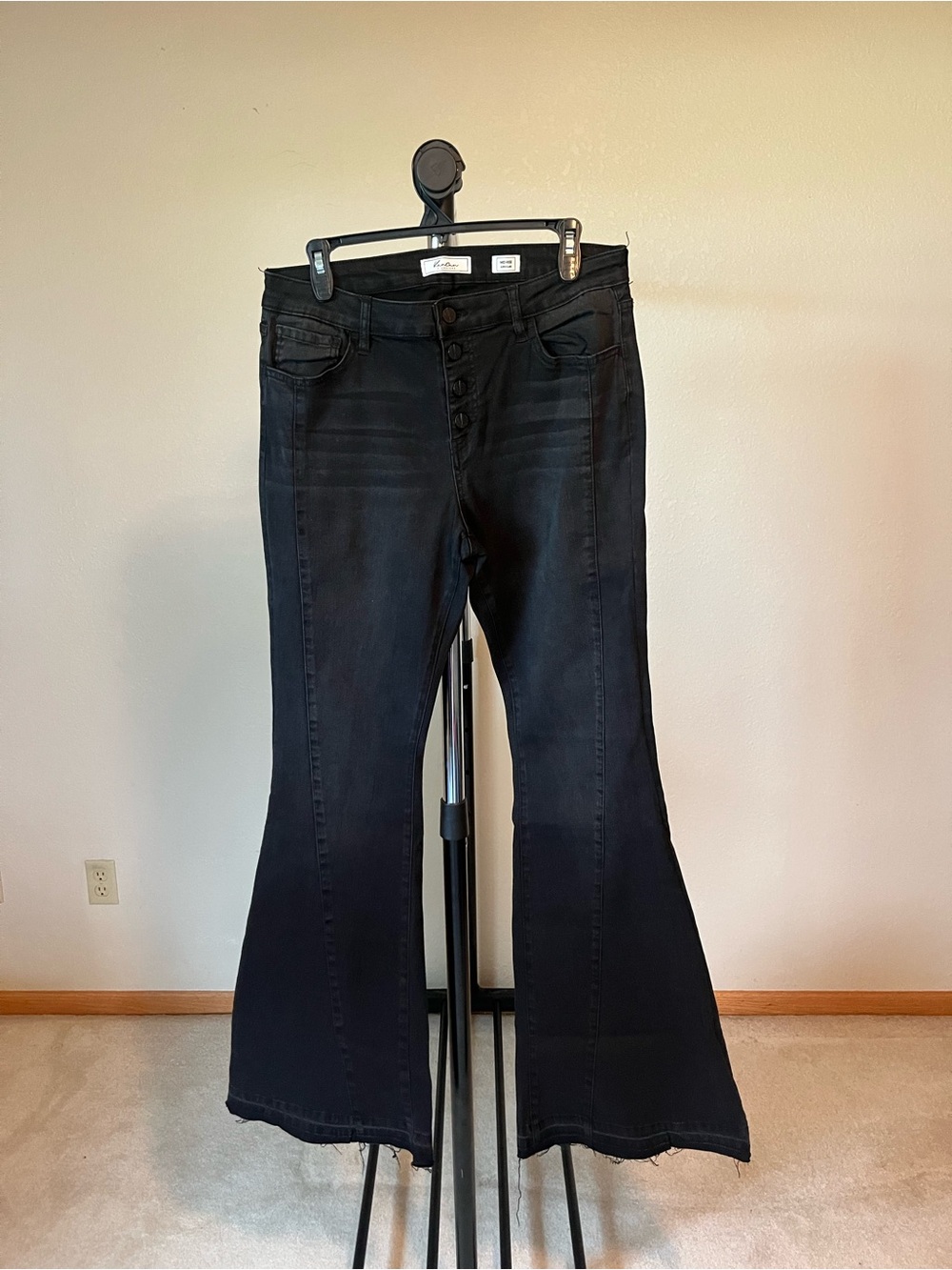 Black High-Rise Flare Jeans with Button-Fly - Women